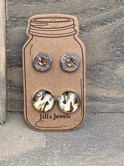Brown Camo 40 Caliber bullet earring set - Jill's Jewels | Unique, Handcrafted, Trendy, And Fun Jewelry