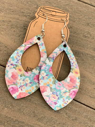 Blue Spring Floral Cork Teardrop Earring - Jill's Jewels | Unique, Handcrafted, Trendy, And Fun Jewelry