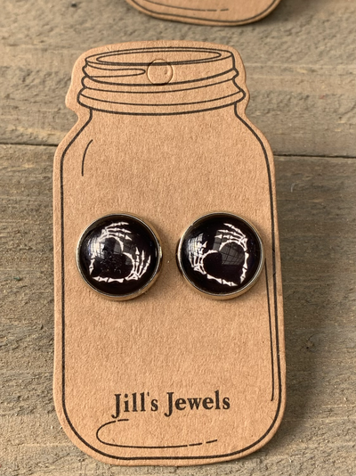 Skull Heart Halloween Stud Earrings - Jill's Jewels | Unique, Handcrafted, Trendy, And Fun Jewelry