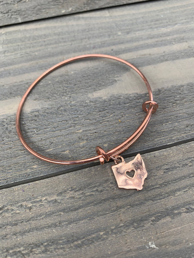 Rose Gold Ohio Heart Cutout Bangle Bracelet - Jill's Jewels | Unique, Handcrafted, Trendy, And Fun Jewelry
