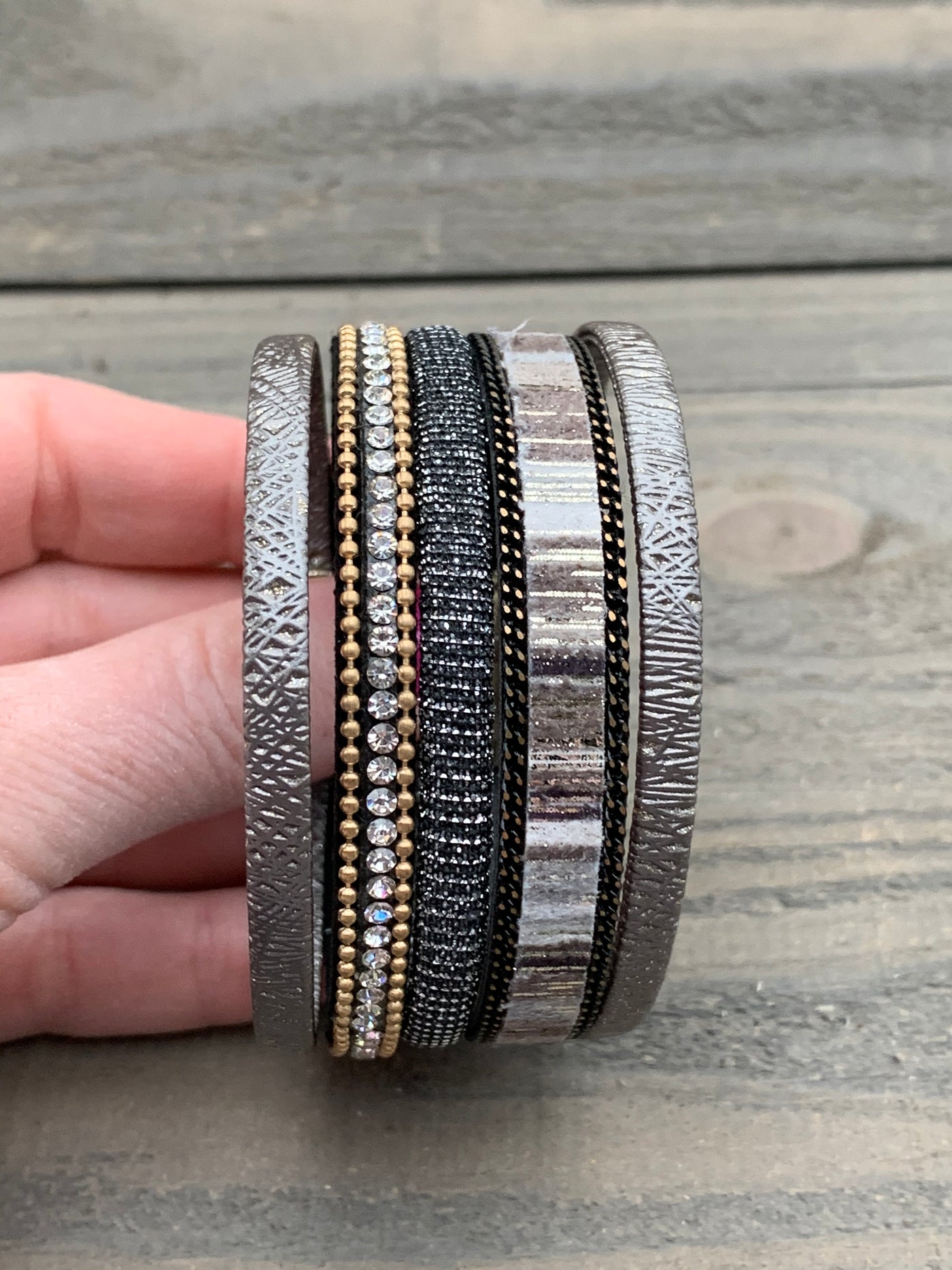 Grey and Taupe Rhinestone Magnetic Bracelet - Jill's Jewels | Unique, Handcrafted, Trendy, And Fun Jewelry