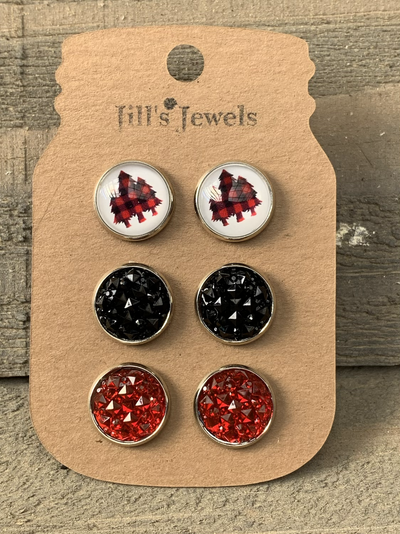 Buffalo Plaid Christmas Tree Faux Druzy Earring 3 Set - Jill's Jewels | Unique, Handcrafted, Trendy, And Fun Jewelry
