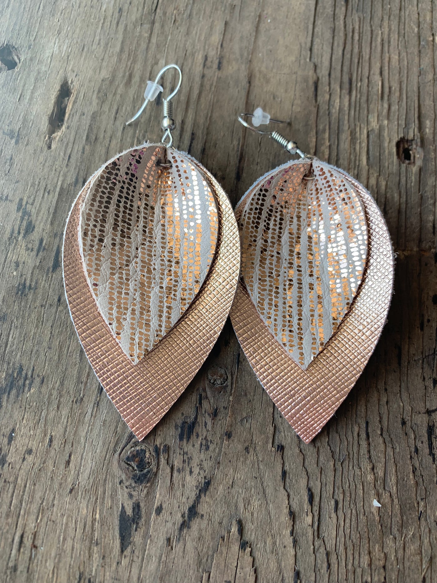 Double rose gold leather earrings - Jill's Jewels | Unique, Handcrafted, Trendy, And Fun Jewelry