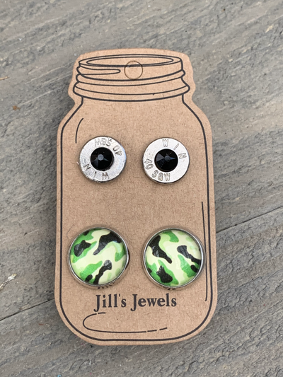 Green Camo 40 Caliber bullet earring set - Jill's Jewels | Unique, Handcrafted, Trendy, And Fun Jewelry