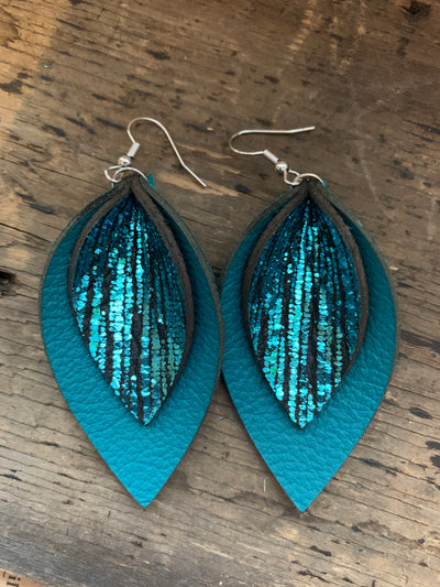 Turquoise Rain Double Layer Leather Earrings - Jill's Jewels | Unique, Handcrafted, Trendy, And Fun Jewelry