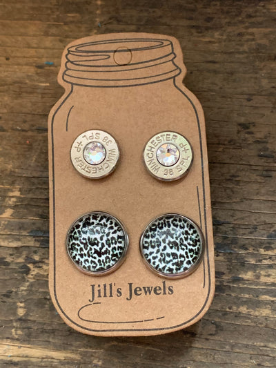 Black and White Leopard Print and 38 Special bullet earring set - Jill's Jewels | Unique, Handcrafted, Trendy, And Fun Jewelry