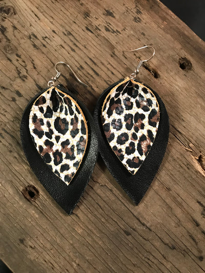 Black and Leopard Leather Earrings - Jill's Jewels | Unique, Handcrafted, Trendy, And Fun Jewelry