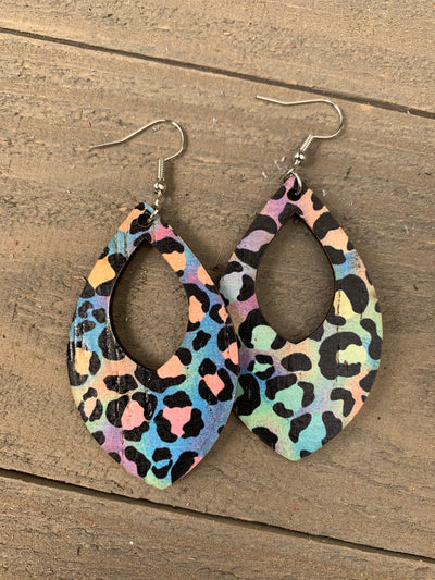 Rainbow Leopard Print Cork Teardrop Earring - Jill's Jewels | Unique, Handcrafted, Trendy, And Fun Jewelry