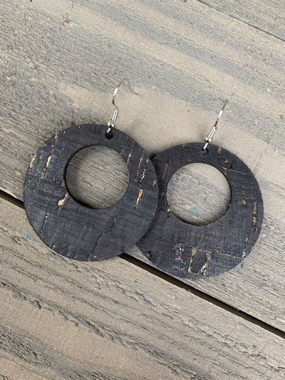Black with Gold Cork Hoop Earring - Jill's Jewels | Unique, Handcrafted, Trendy, And Fun Jewelry
