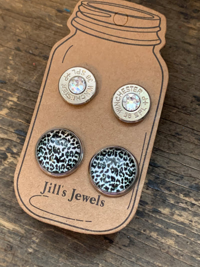 Black and White Leopard Print and 38 Special bullet earring set - Jill's Jewels | Unique, Handcrafted, Trendy, And Fun Jewelry