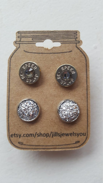 Druzy and Bullet Earrings ��� 38 Caliber Silver - Jill's Jewels | Unique, Handcrafted, Trendy, And Fun Jewelry