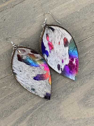 White Rainbow Acid Wash Hair on leather earring - Jill's Jewels | Unique, Handcrafted, Trendy, And Fun Jewelry