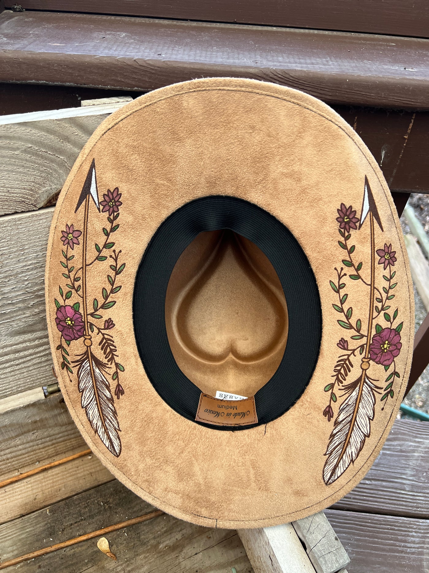 Tan Feather Painted Cowgirl Heart Hat