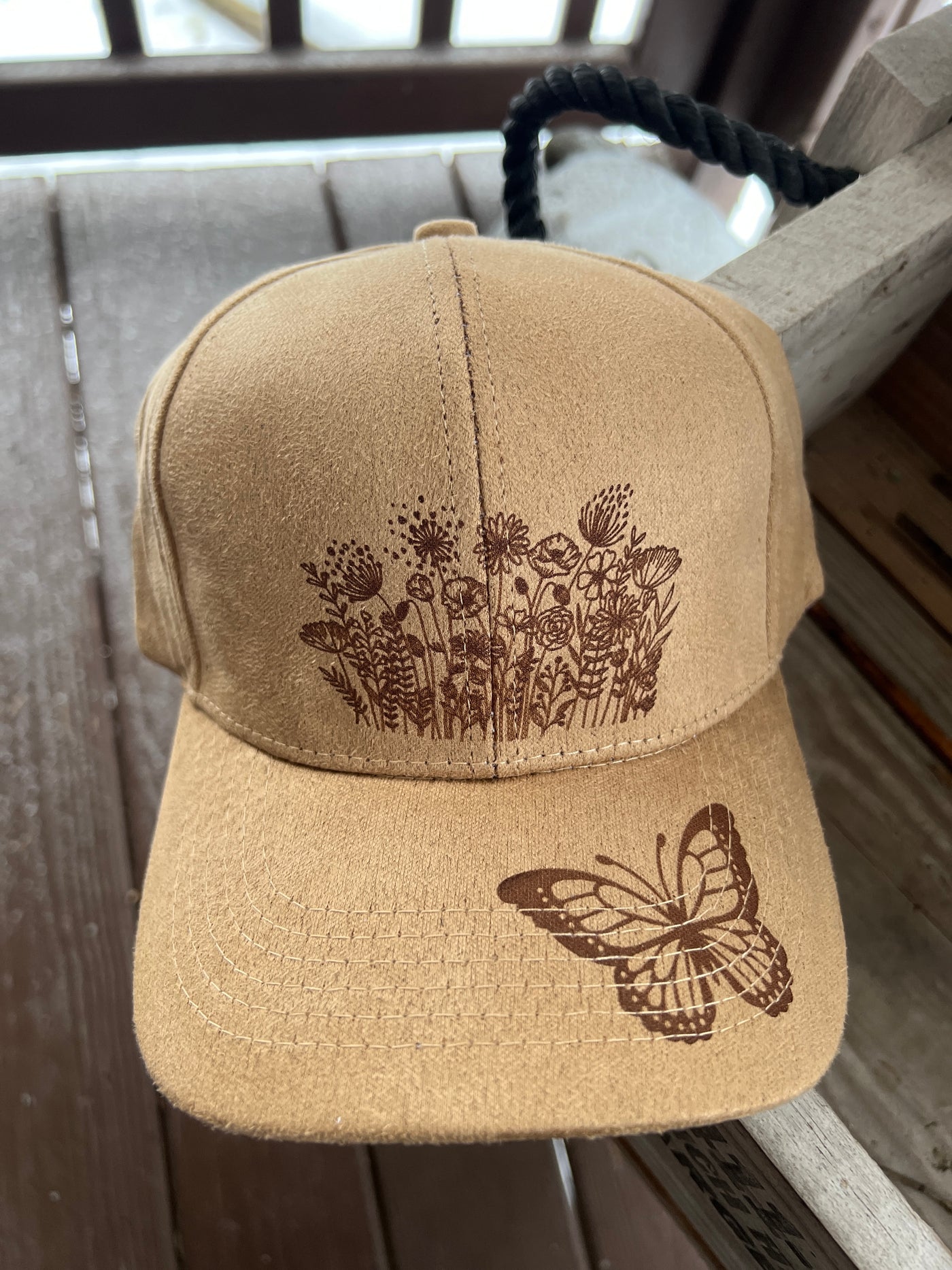 Wildflower and Butterfly Burned Baseball Cap