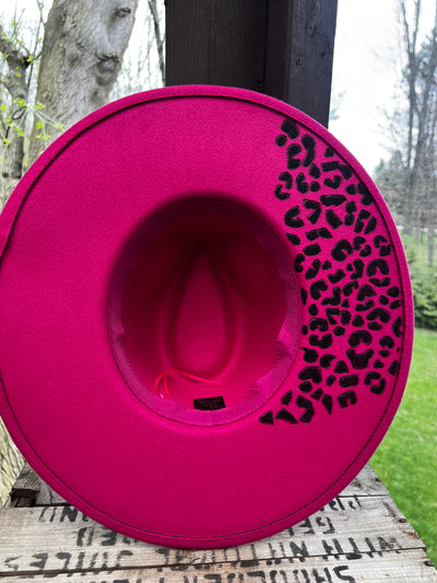 Hot Pink leopard Felt Hat