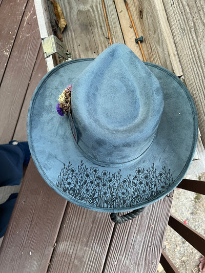 Blue Feather and Flower Cowgirl Hat