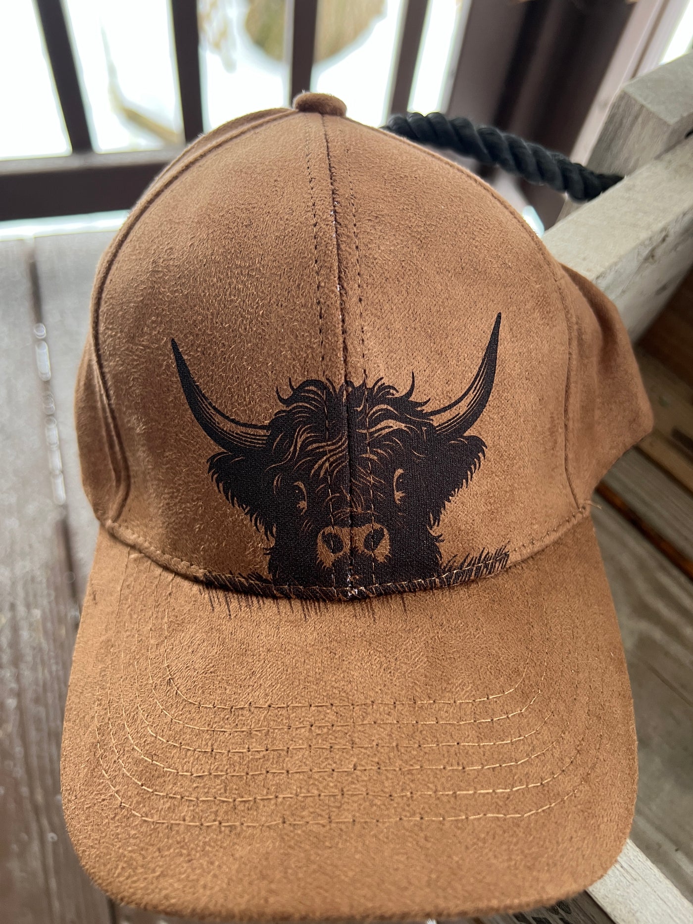 Brown Highland Cow Design Burned Baseball Cap