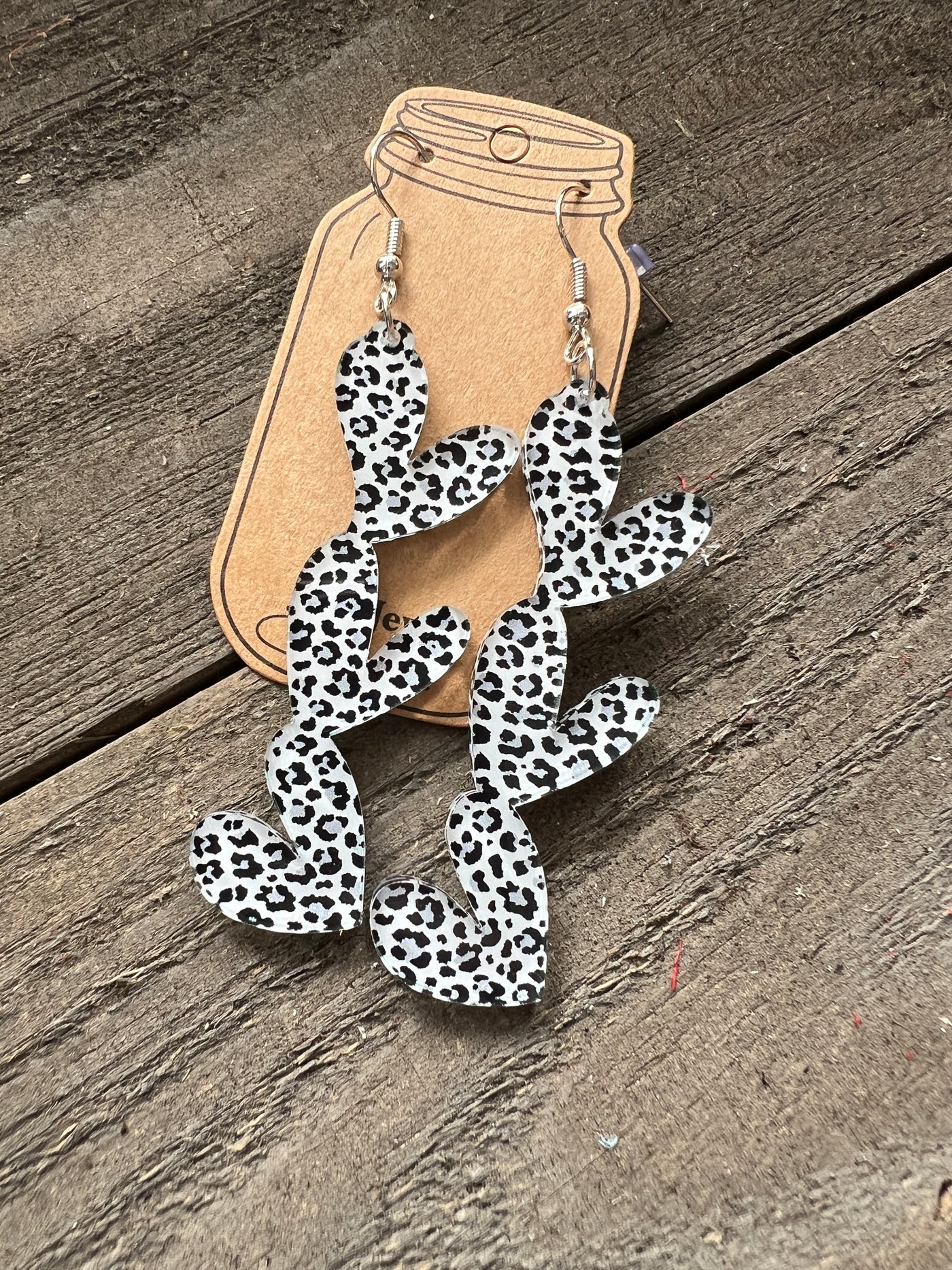 Snow leopard Acrylic Stacked Heart Cutout Earrings