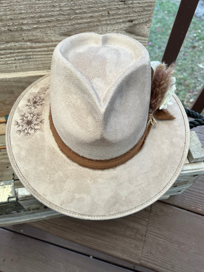 Tan Dandelion Heart Crown Hat