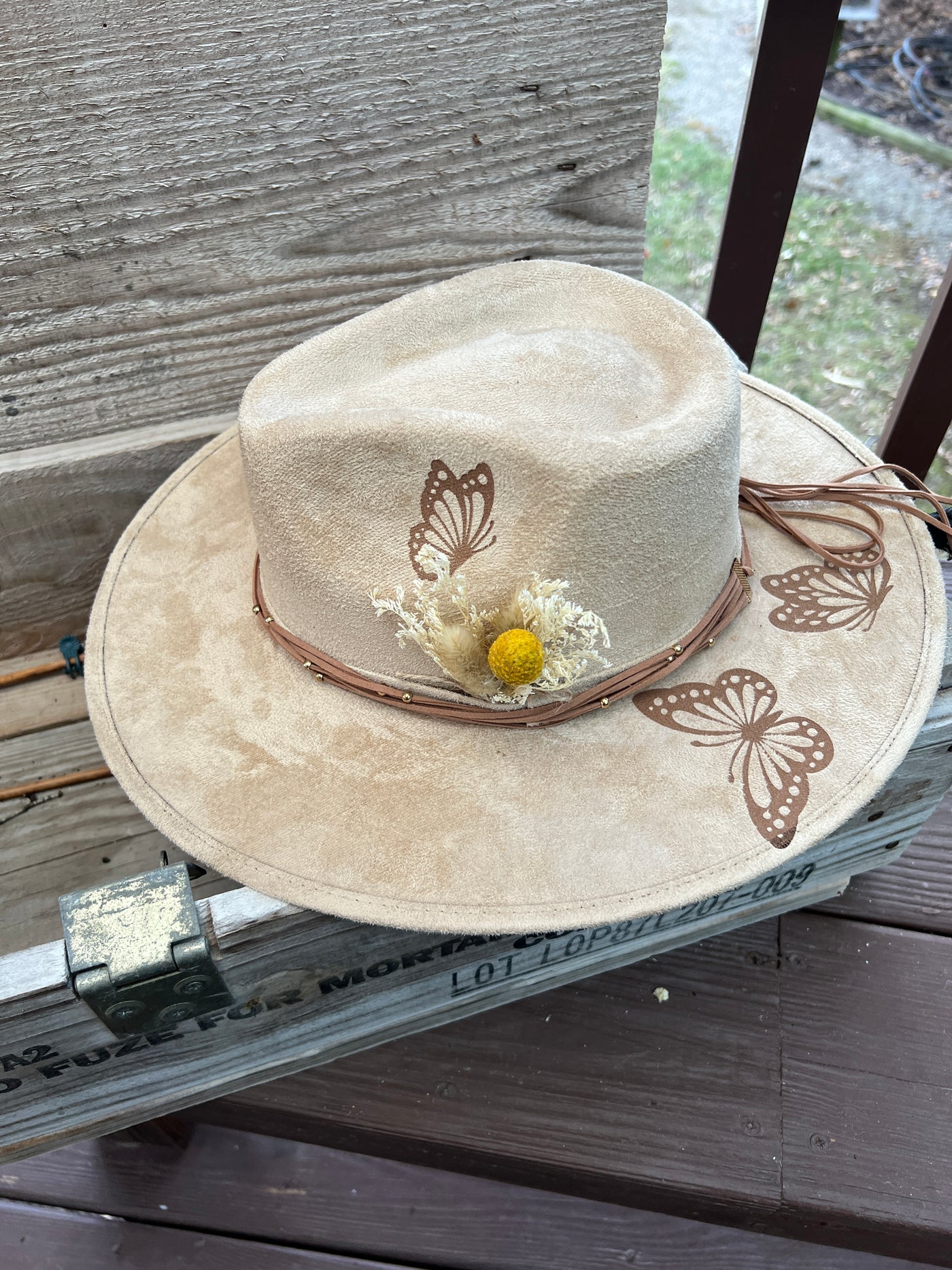 Tan Painted Butterfly Hat