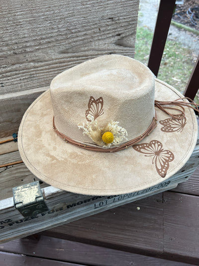 Tan Painted Butterfly Hat