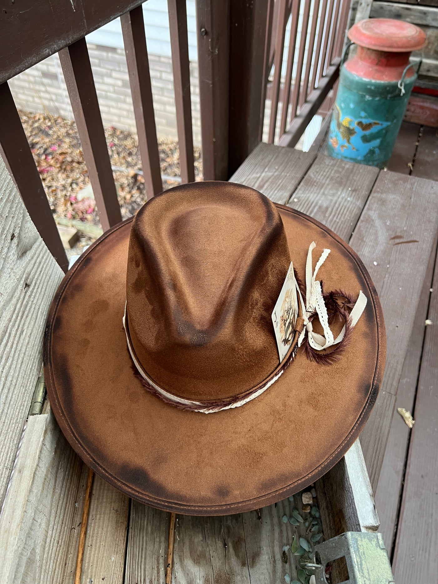 Rustic Torched Feather Rancher Hat