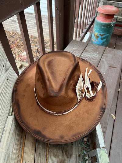 Rustic Torched Feather Rancher Hat
