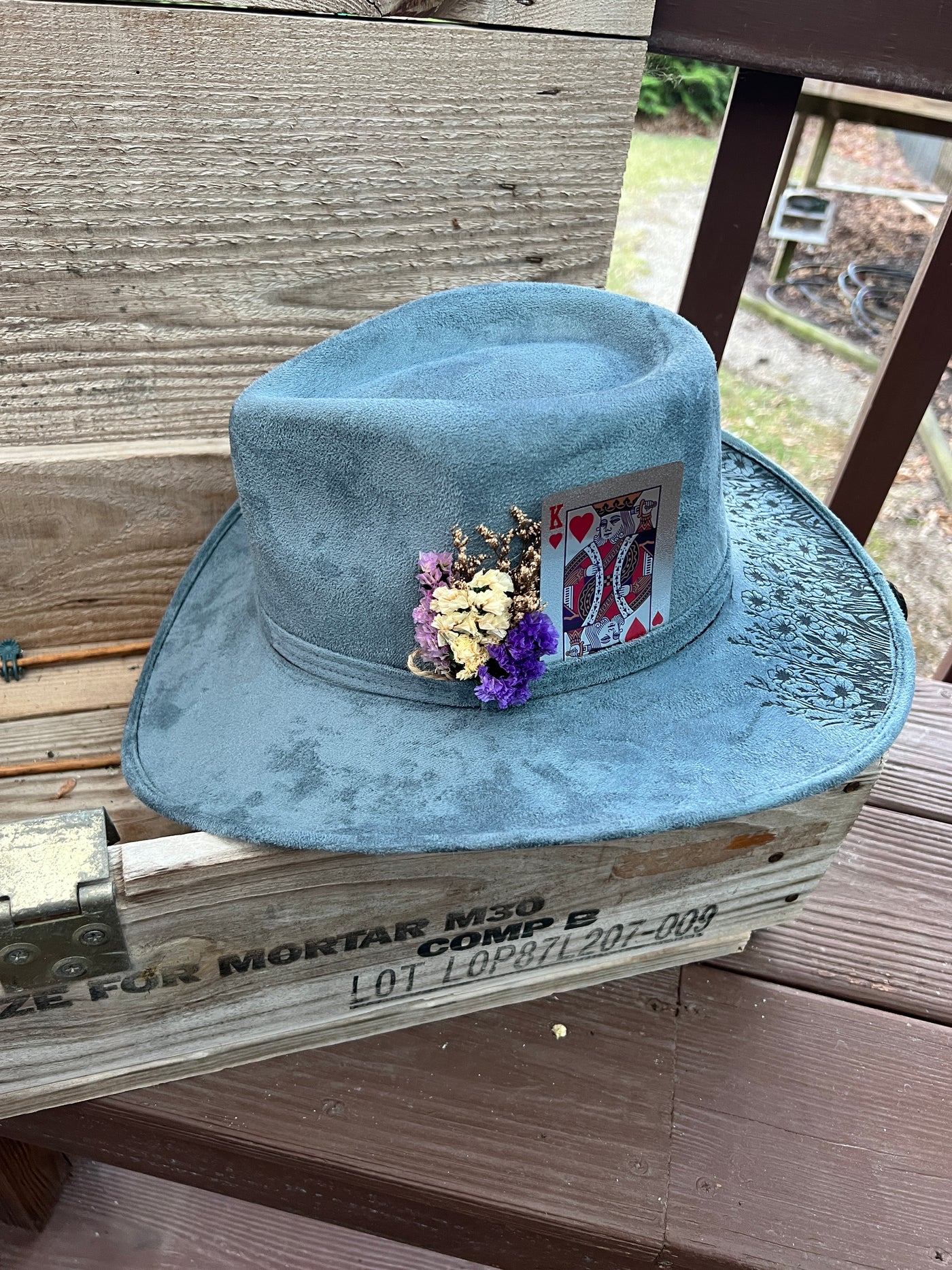 Blue Feather and Flower Cowgirl Hat