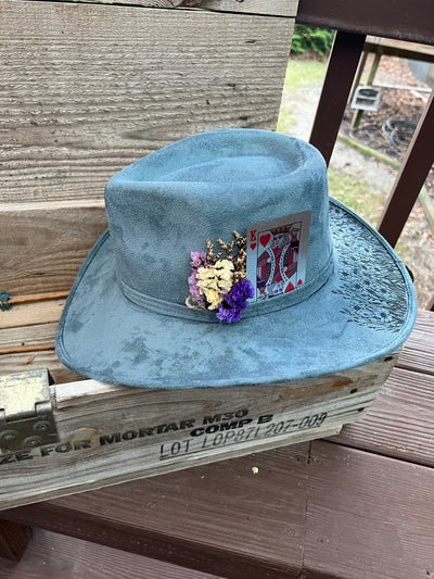 Blue Feather and Flower Cowgirl Hat