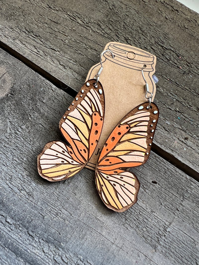 Butterfly Wing Engraved Wooden Earrings