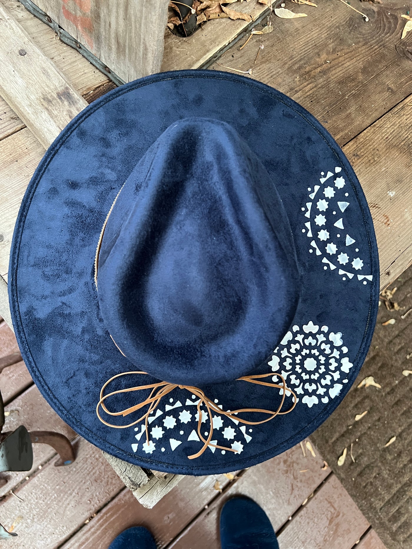 Navy Hat with White Mandala Paint