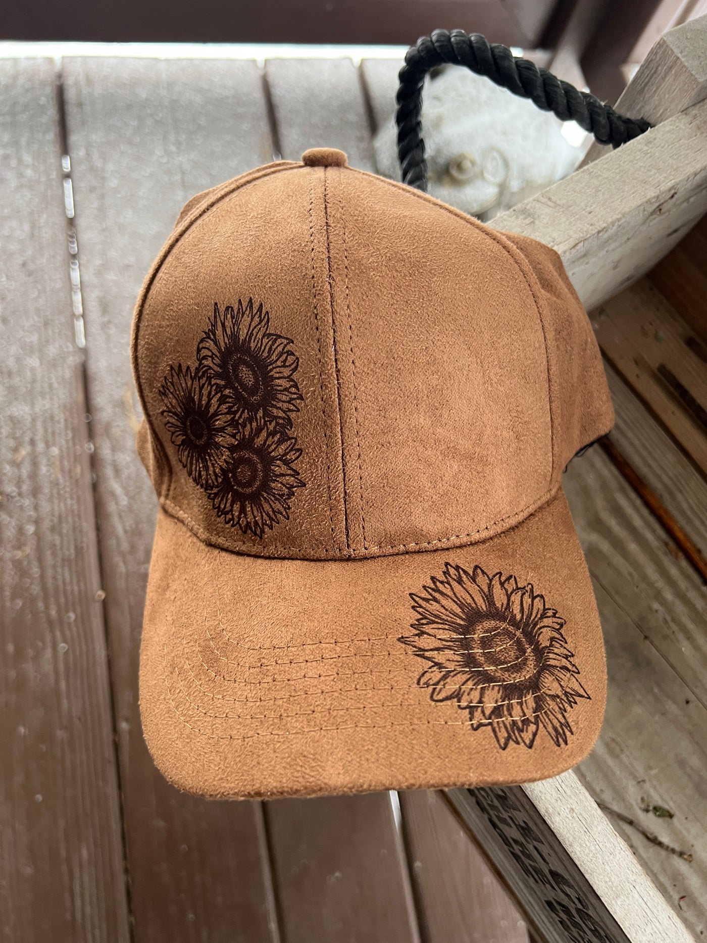 Sunflower Design Burned Baseball Cap