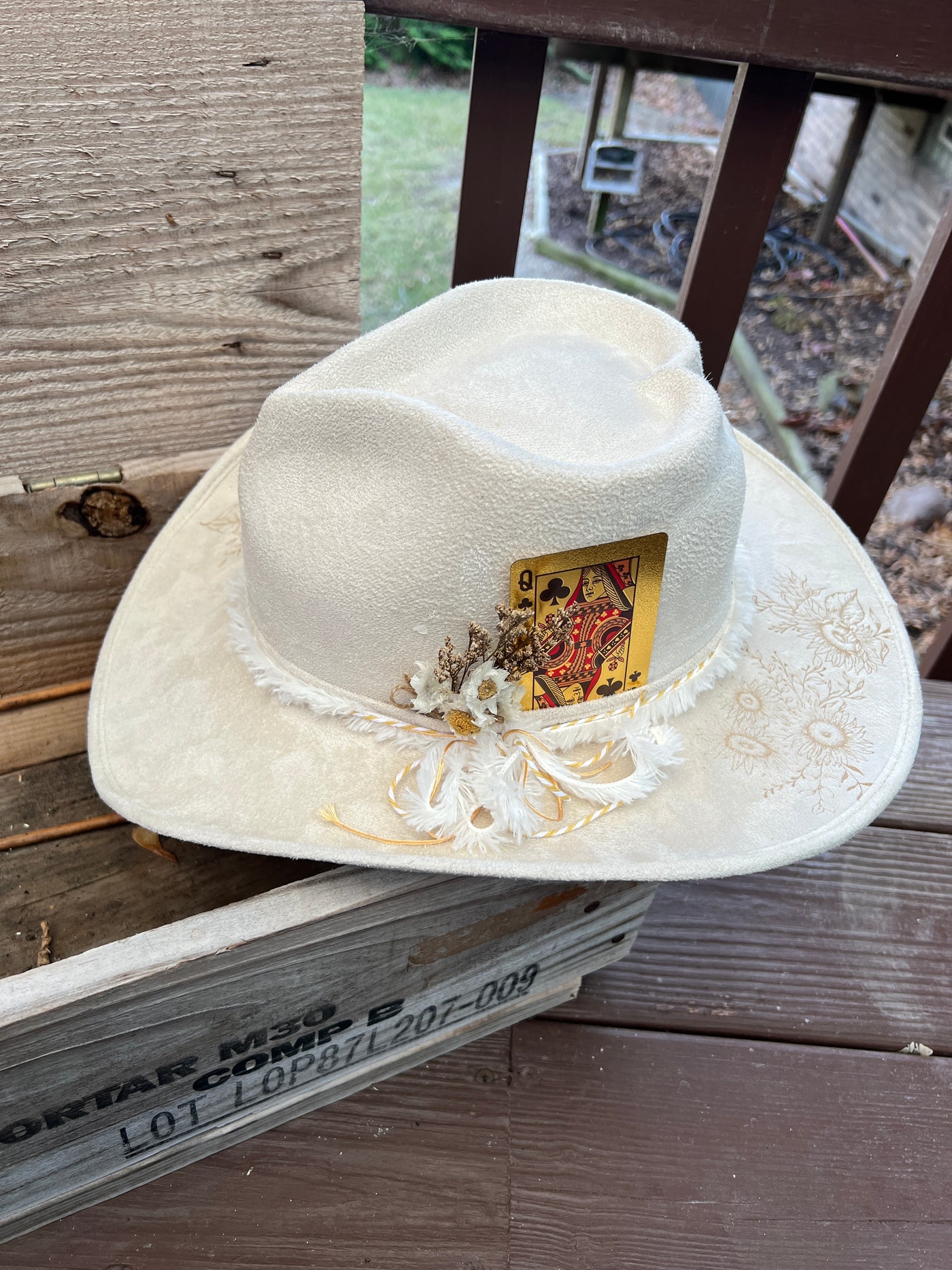Ivory Sunflower Cowgirl Heart Hat