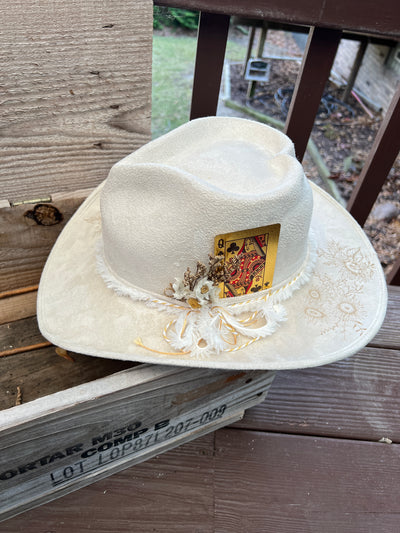 Ivory Sunflower Cowgirl Heart Hat