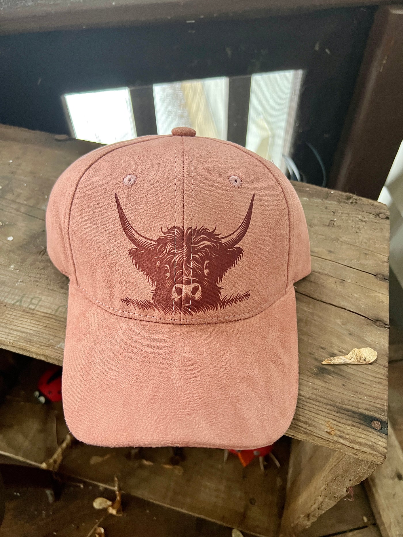 Pink Highland Cow Design Burned Baseball Cap