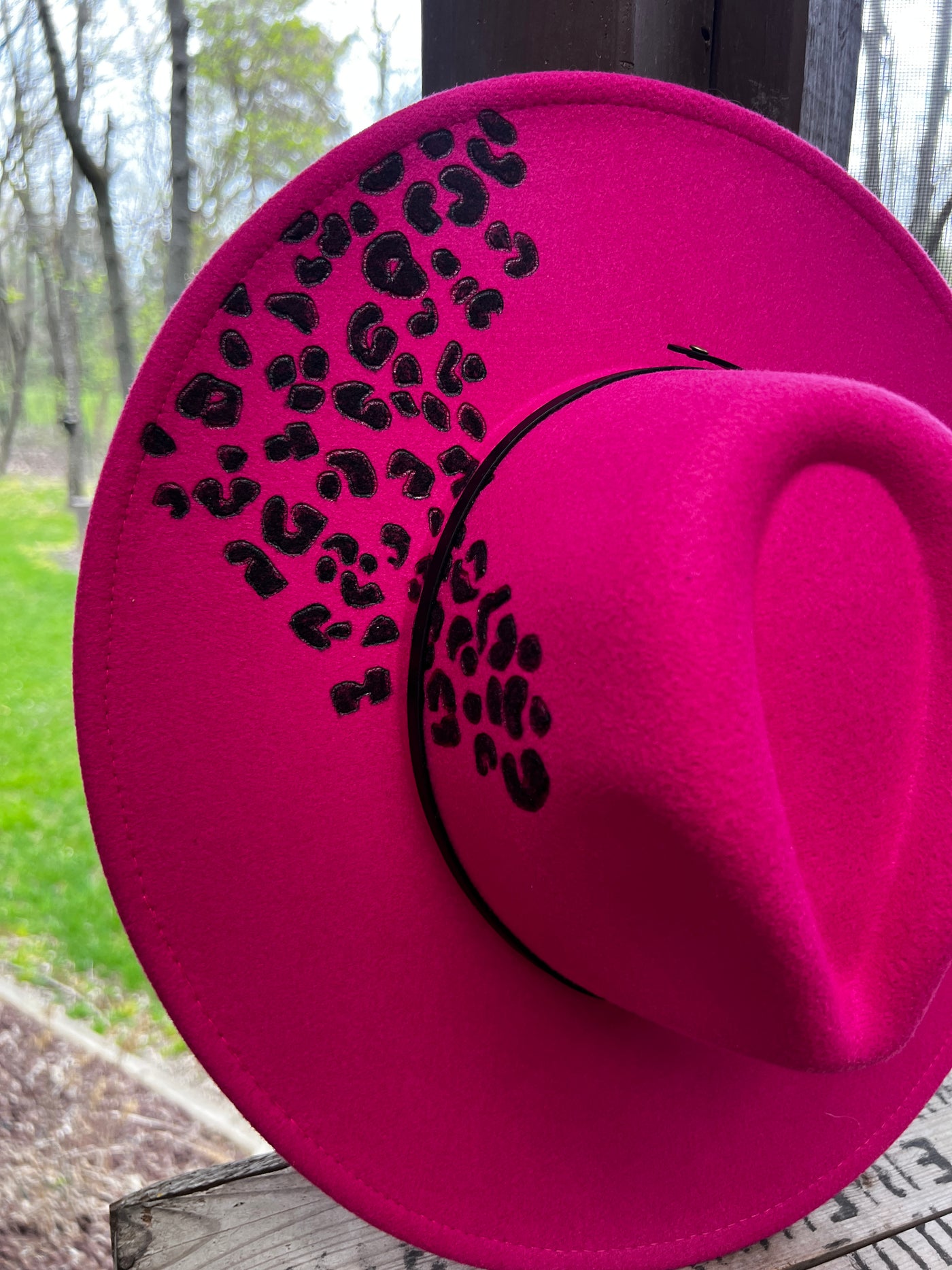 Hot Pink leopard Felt Hat