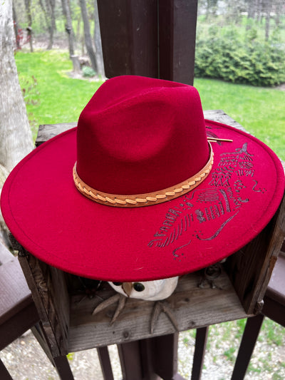 Maroon Red Tribal Scroll Felt Hat