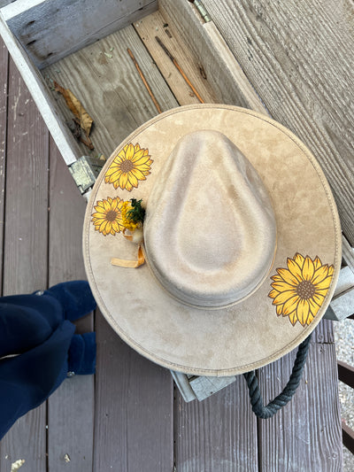 Tan Painted Sunflower Hat