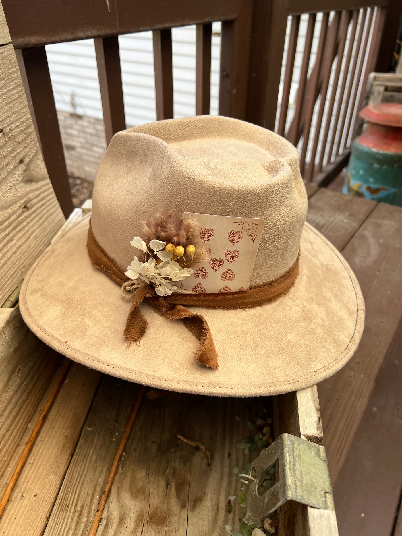 Tan Dandelion Heart Crown Hat
