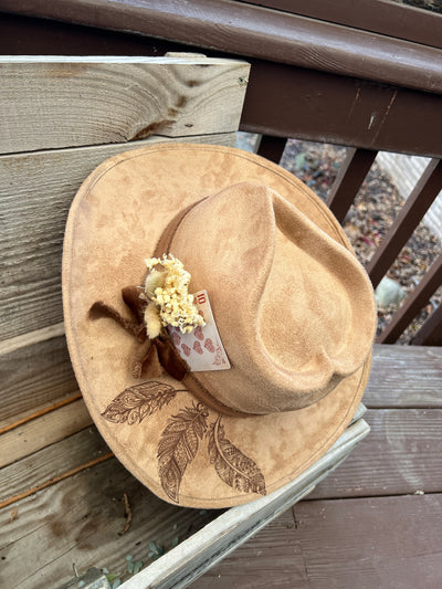 Tan Feather Painted Cowgirl Heart Hat