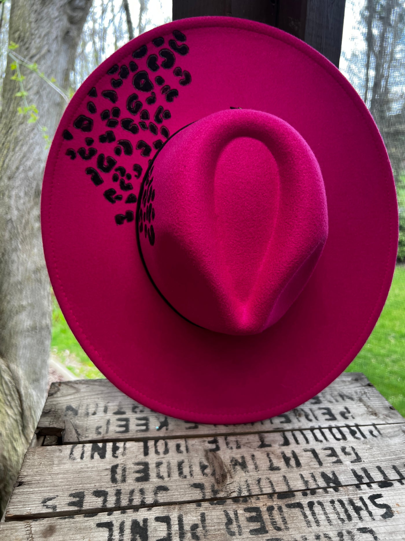 Hot Pink leopard Felt Hat