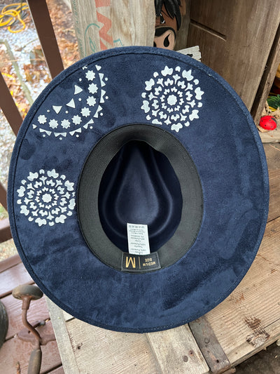 Navy Hat with White Mandala Paint