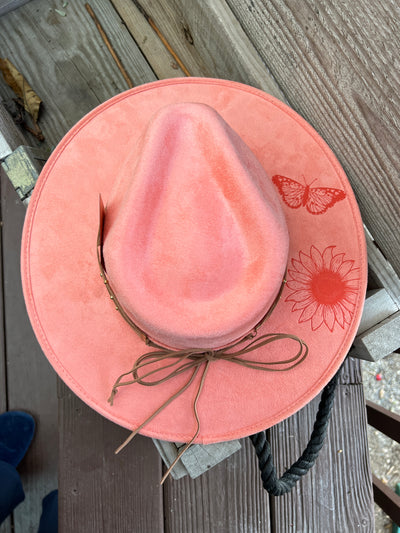 Bright Coral Butterfly Field Rancher Hat