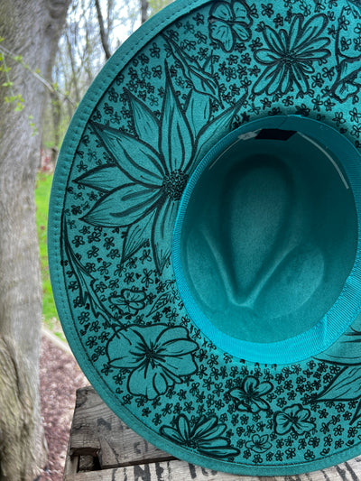 Teal Sunflower Floral Microfiber Hat