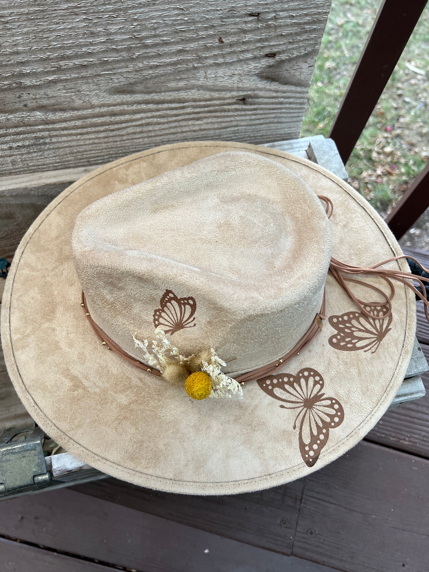 Tan Painted Butterfly Hat