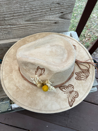 Tan Painted Butterfly Hat