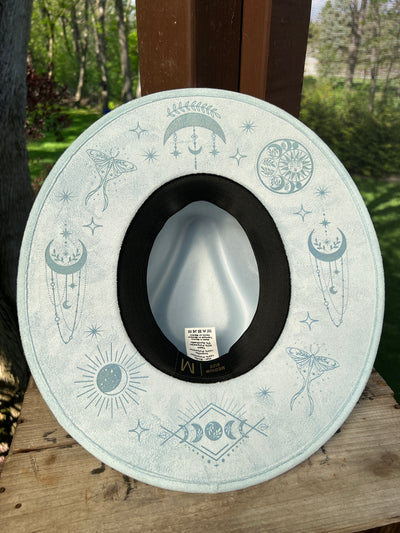 Baby blue colored rancher Hat with celestial accents