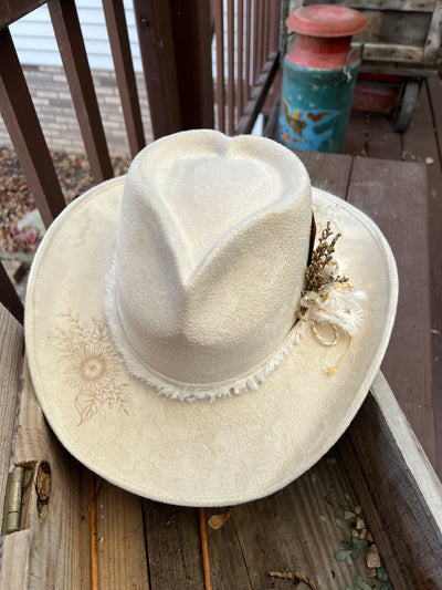 Ivory Sunflower Cowgirl Heart Hat