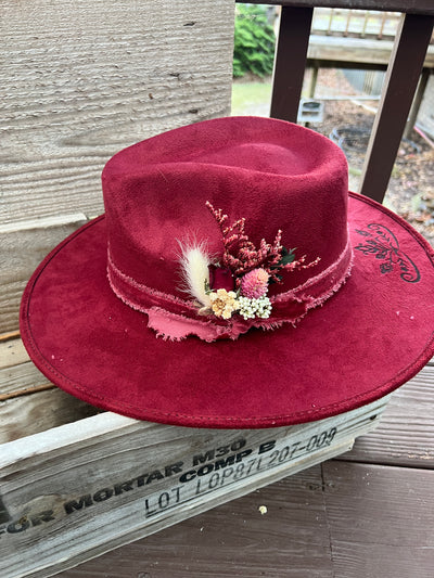 Maroon Flower Crown Rancher Hat