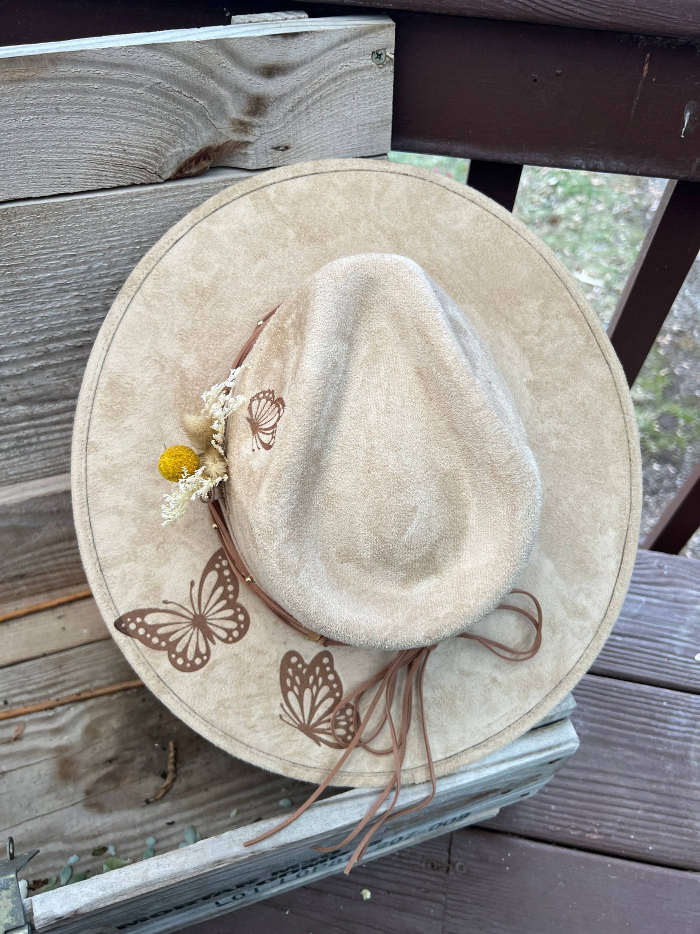 Tan Painted Butterfly Hat